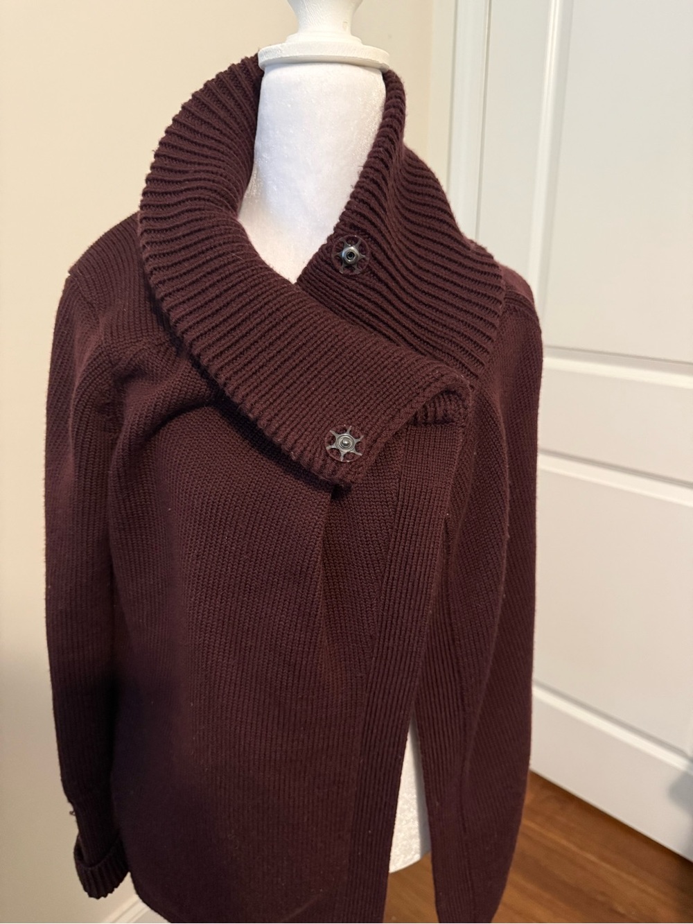 lululemon athletica plum colored Ribbed Cowl Button Sweater